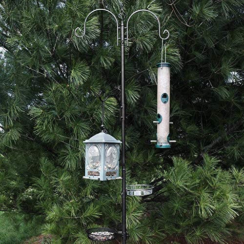 Ashman Deluxe Bird Feeding Station (2 Pack) Bird Feeders For Outside - Multi Feeder Pole Stand Kit With 4 Hangers， Bird Bath And 3 Prong Base For Attracting Wild Birds - 22 Inch Wide X 92 Inch Tall.