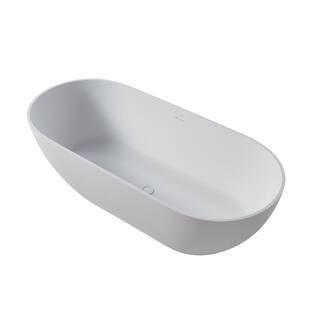 VANITYFUS 59 in. Stone Resin Flatbottom Solid Surface Freestanding Double Slipper Soaking Bathtub in White with Brass Drain VF-CloW36-S