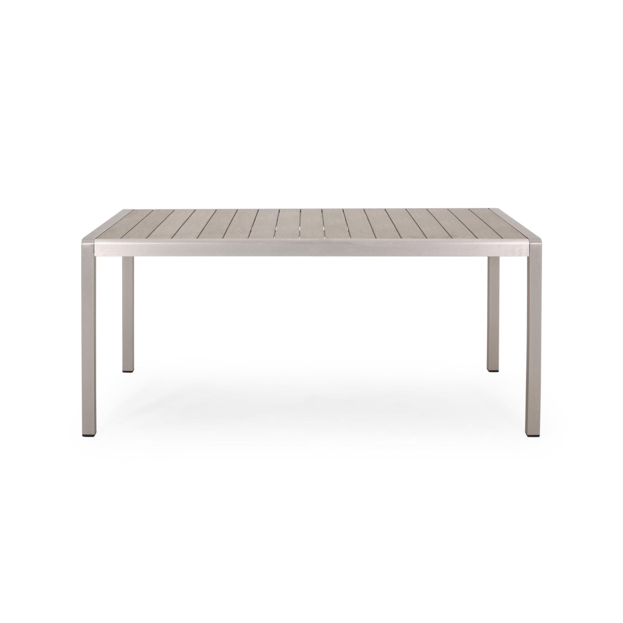 Cherie Outdoor Modern Aluminum Dining Table with Faux Wood Table Top