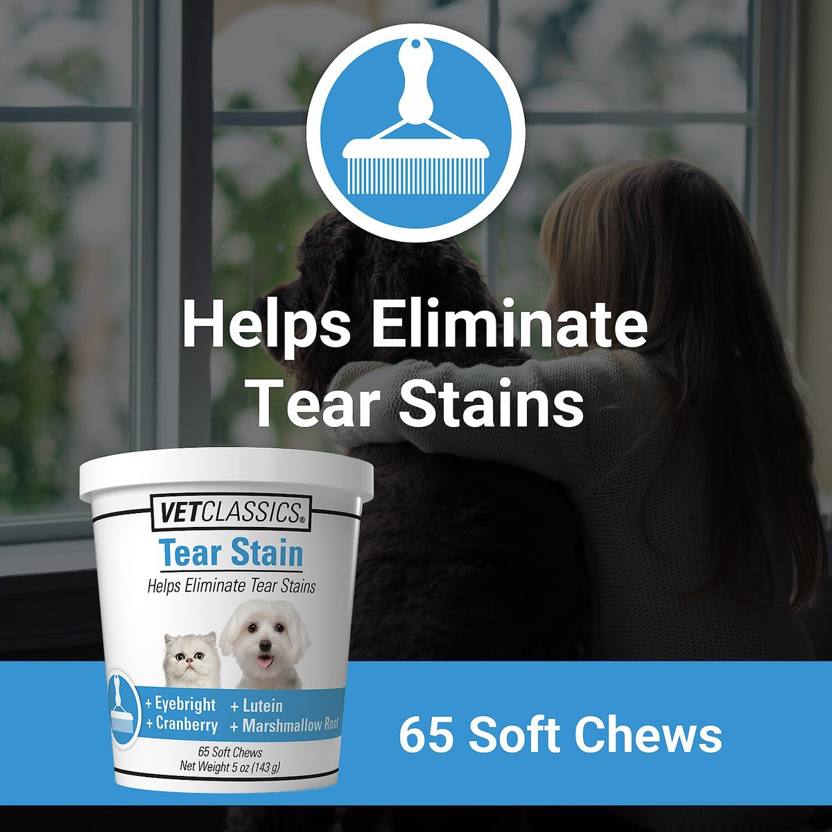 VetClassics Tear Stain Soft Chews Dog and Cat Supplement， 65 count