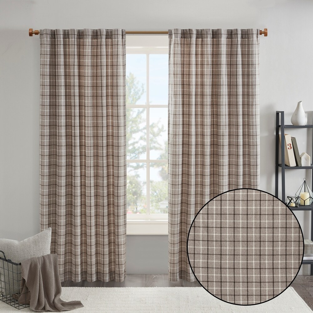 Madison Park Salford Plaid Rod Pocket and Back Tab Single Curtain Panel with Fleece Lining