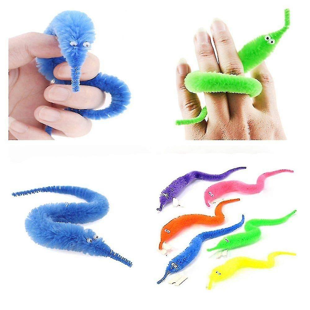 Set Of 12 Magic Twisty Wiggly Worms Toy Fuzzy Plush Stress Relief Fidget Fiddle Toys - Autism Specia