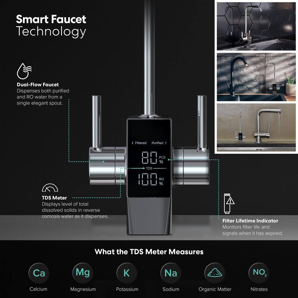 Brio Aquus Reverse Osmosis Tank Less Water Filtration System with Smart Faucet 800 Gallons Per Day 2:1 Pure to Drain TROE800COL