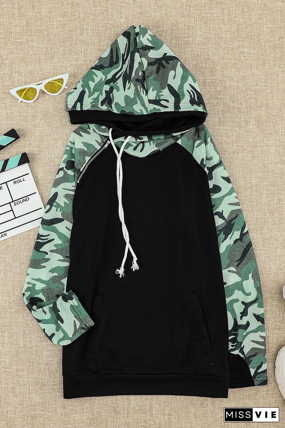 Camouflage Print Raglan Sleeve Hoodie