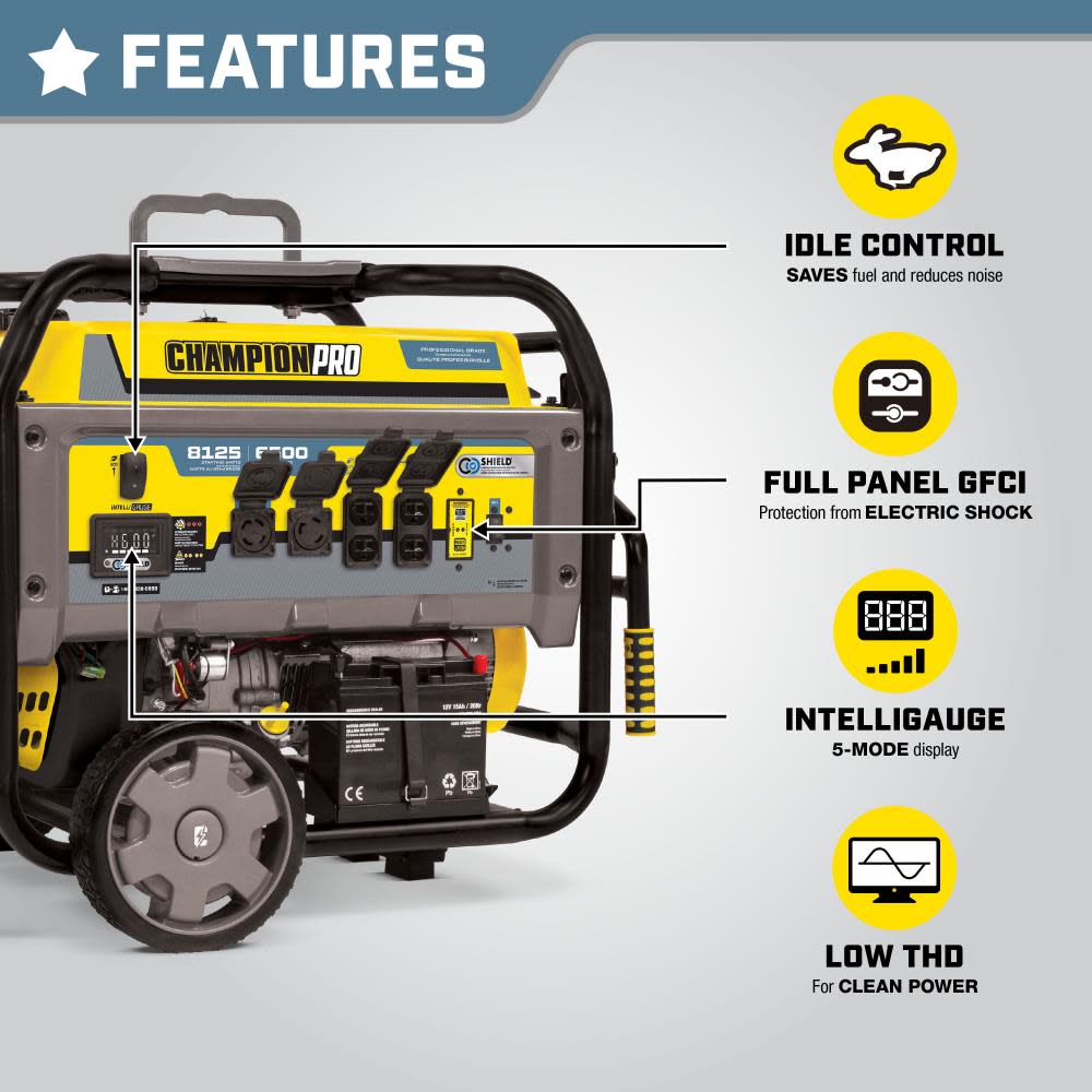 Champion PRO Generator 6500 Watt Professional Grade Portable with CO Shield and Electric Start ;