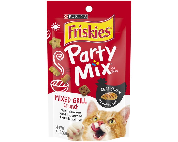 Purina Friskies Party Mix Mixed Grill Crunch Cat Treats， 2.1 oz. Pouch