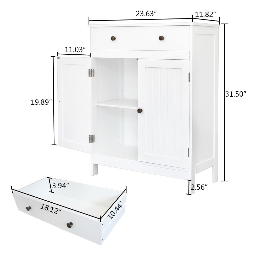 Zimtown White Wooden 2-Door Bathroom Cabinet Storage Organizer with 2 Shelves& 1 Drawer Free Standing