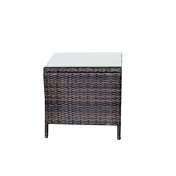 Square Rattan Outdoor Dining Table with Tempered Glass in Brown