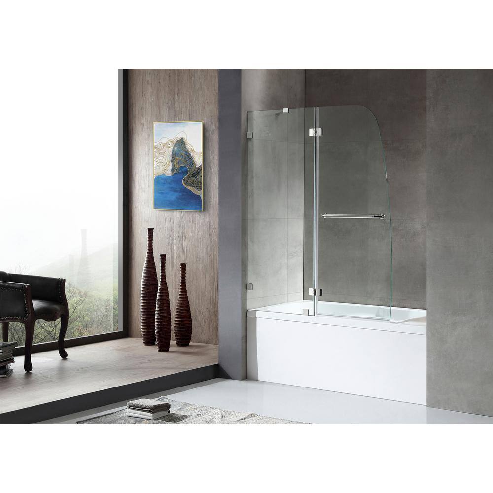 ANZZI HERALD Series 48 in. x 58 in. Frameless Hinged Tub Door in Chrome with Towel Bar Handle SD-AZ11-01CH