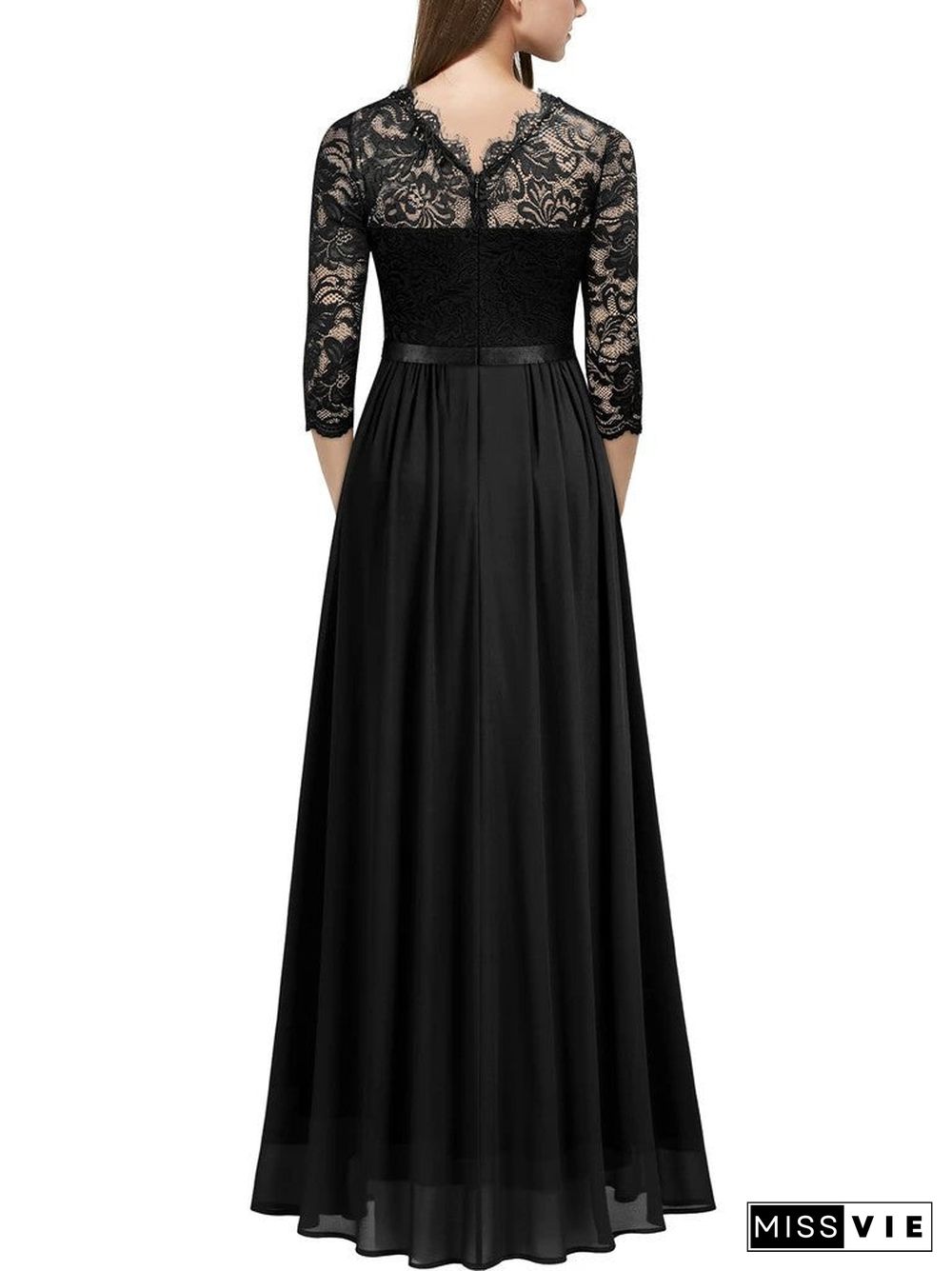 Lace Short Sleeve Round Neck Long Maxi Dress