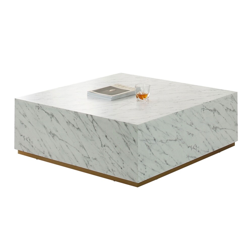 Marble Coffee Tables Square End Tables with Gold Pedestal Sofa Tables