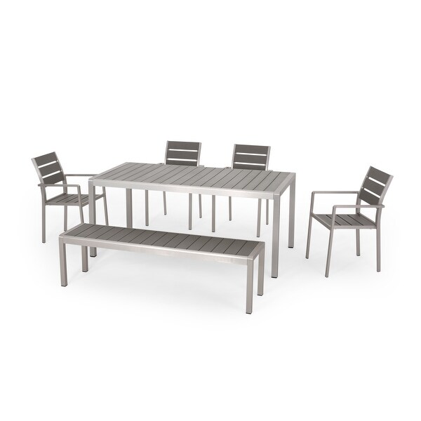 Cape Coral Outdoor Modern 6 Seater Aluminum Dining Set with Dining Bench by Christopher Knight Home