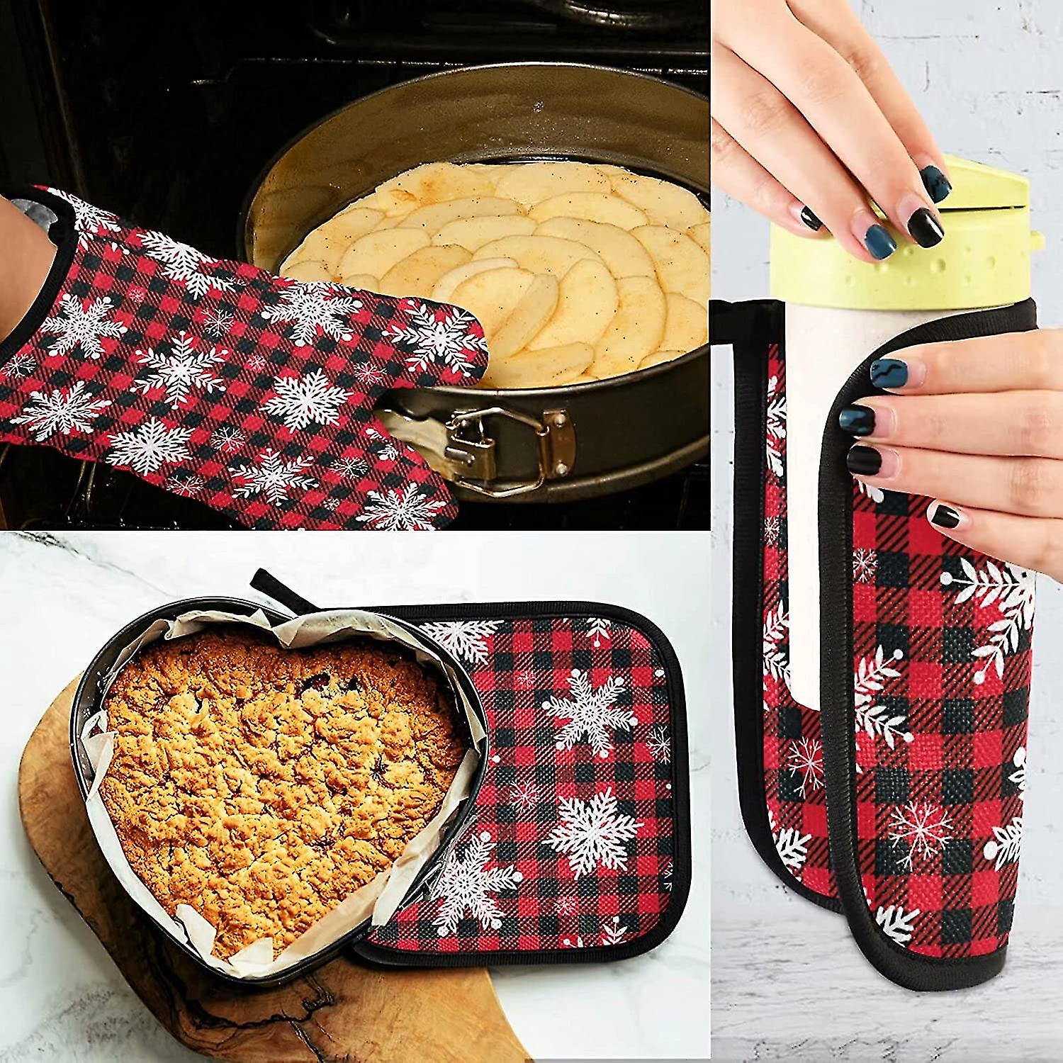 Oven Gloves And Pot Holder Set Heat Resistant Non-slip Winter Oven Gloves Heat Insulation