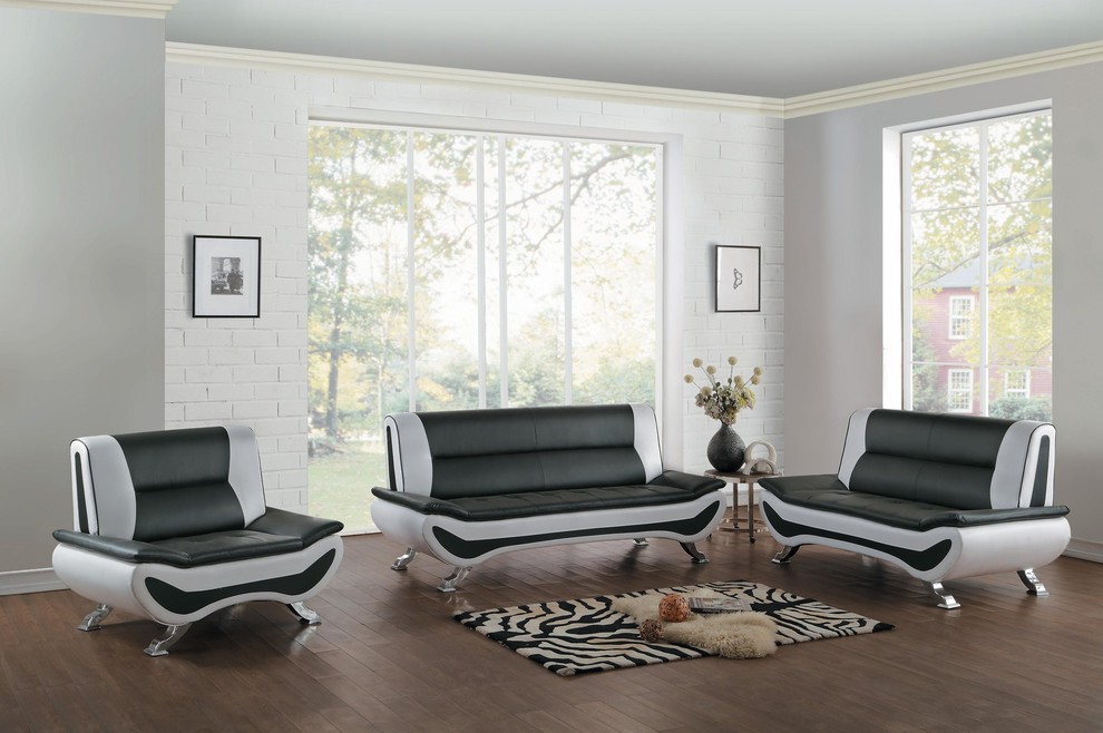 2 Piece Valentino Italianate Sofa and Love Seat  Black and White Leather   Contemporary   Living Room Furniture Sets   by AMOC  Houzz