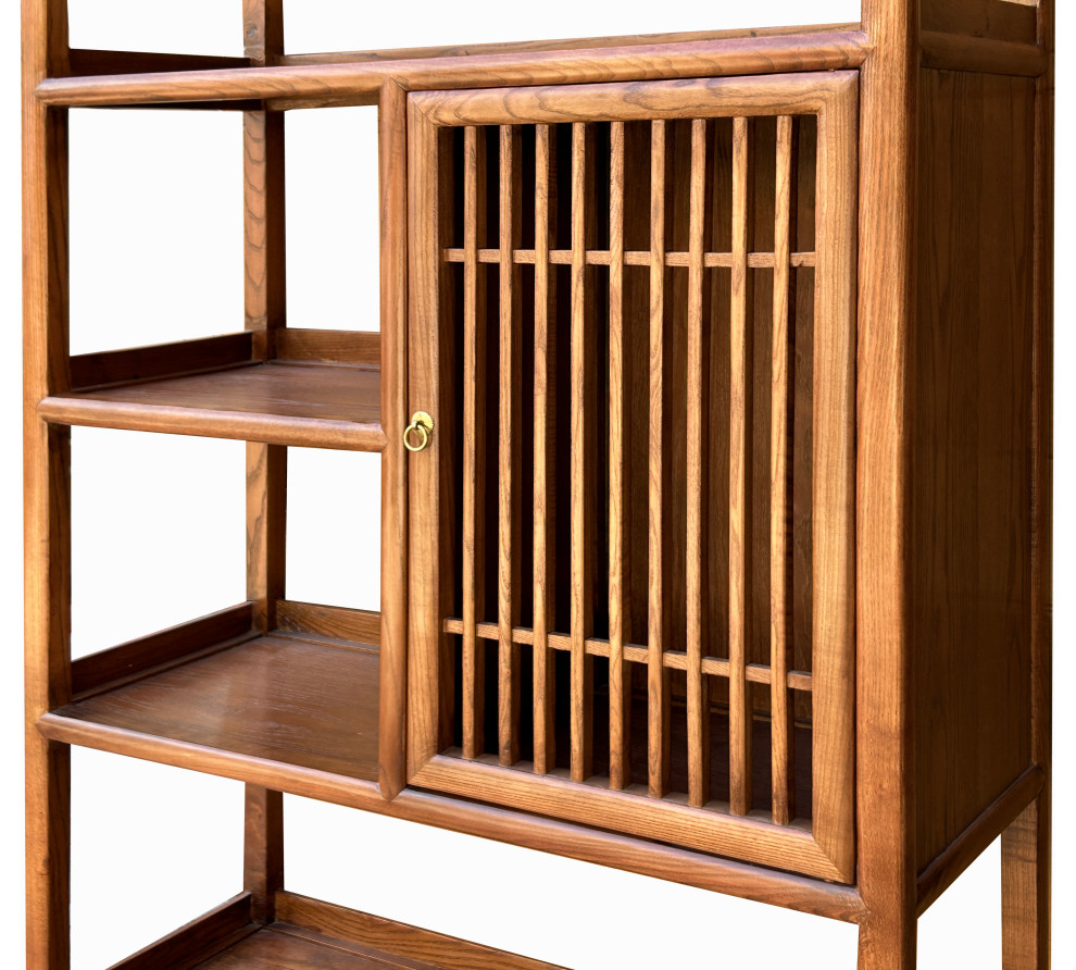 Chinese Elm Wood Brown Open Display Bookcase Cabinet Hcs4546   Asian   Bookcases   by Golden Lotus Antiques  Houzz