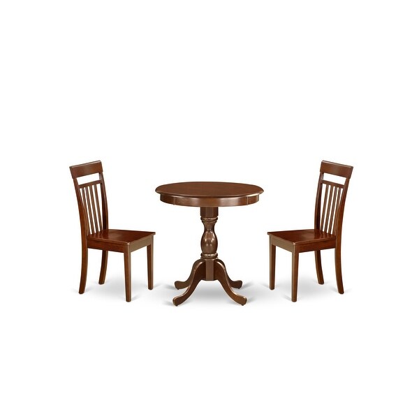 3-Pc Kitchen Dining Set - 1 Kitchen Dining Table and 2 Dining Room Chairs - Mahogany Finish (Seat's Type Options)