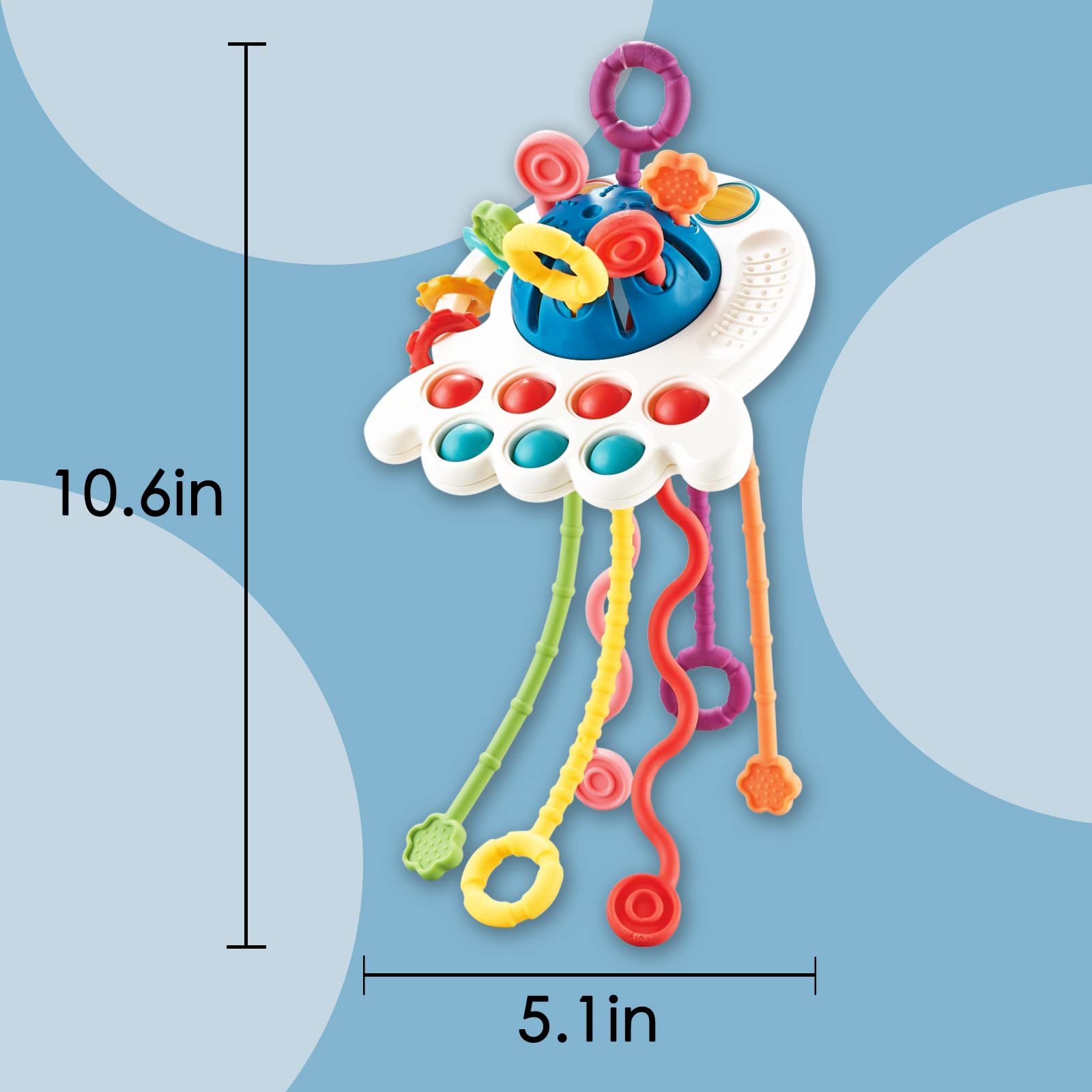 EVERJOYS Baby Sensory Toys 18 Months， Montessori Baby Toys， Octopus Food Grade Silicone Pull String Interactive Toy， Travel Learning Educational Toys Birthday Gift for Toddlers Boys Girls 18M+