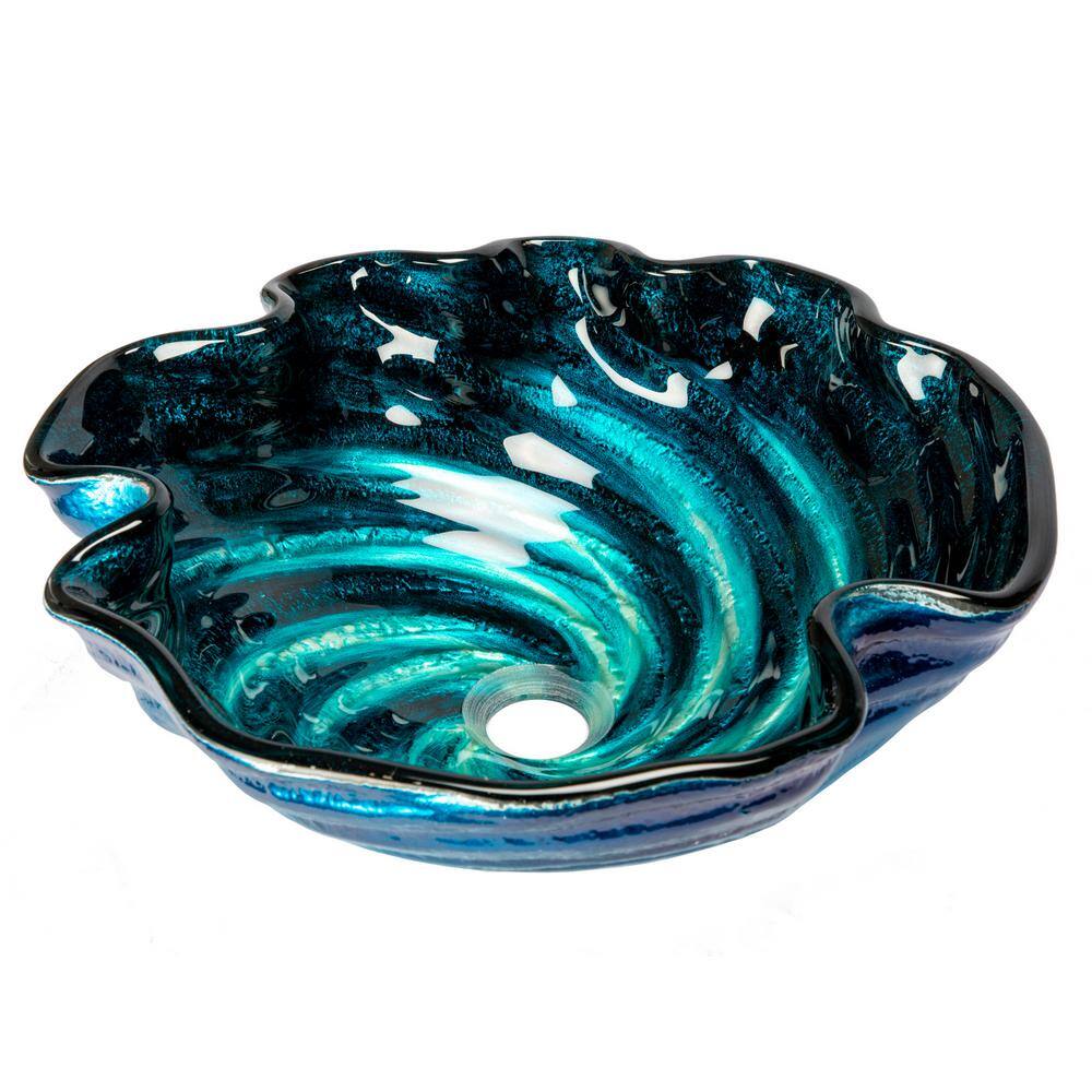 Eden Bath Caribbean Wave Glass Vessel Sink in Blue EB_GS37