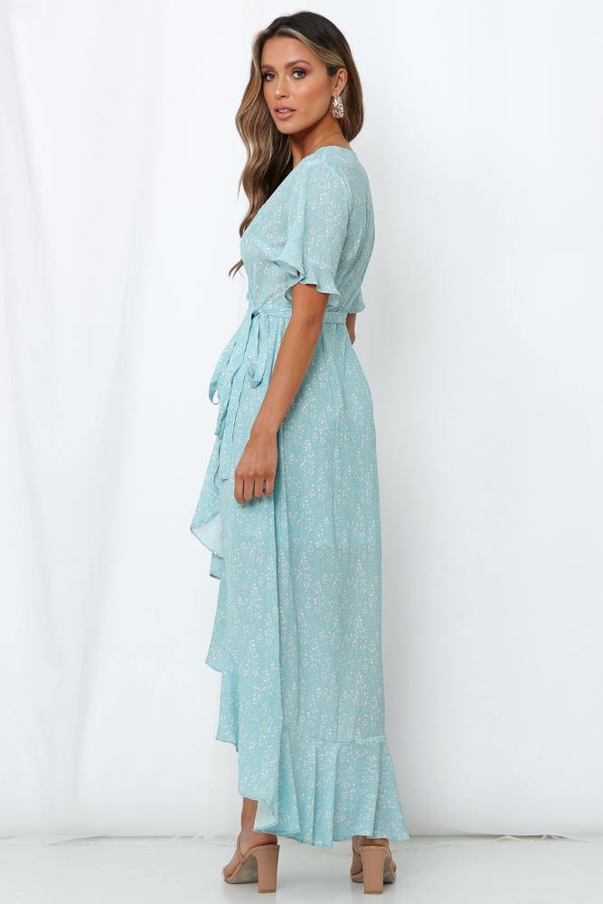 Kiss The Tulips Maxi Dress Aqua