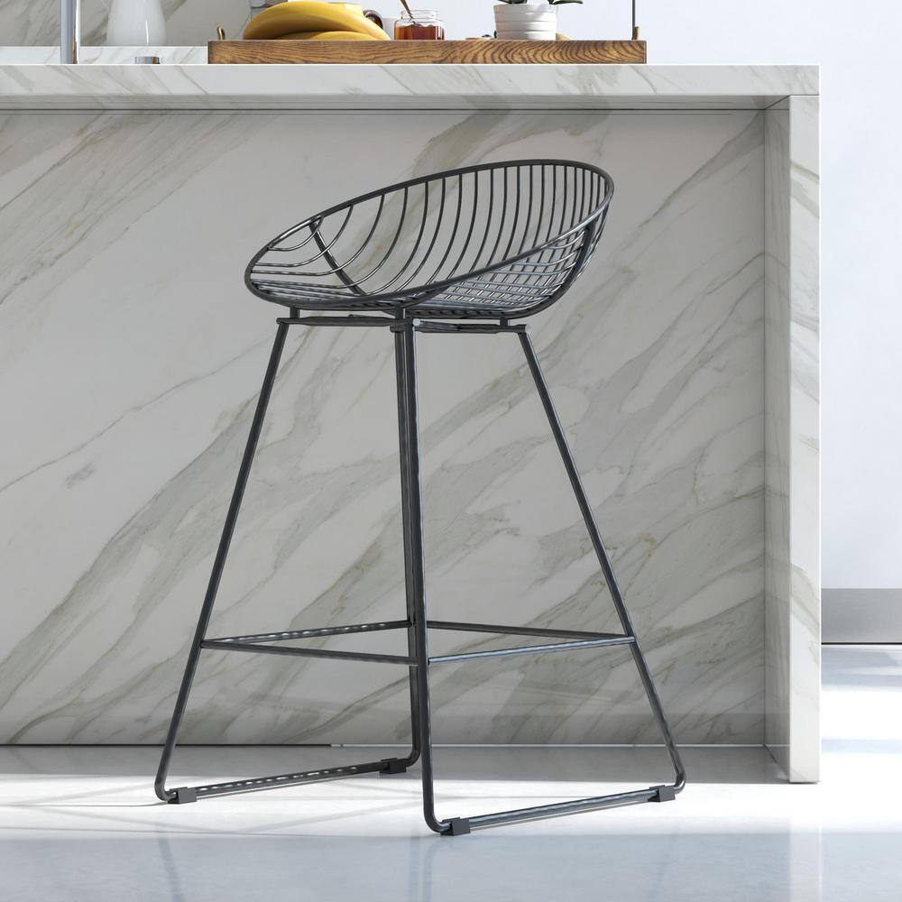 CosmoLiving by Cosmopolitan Ellis Black Metal Wire Counter Stool S020001