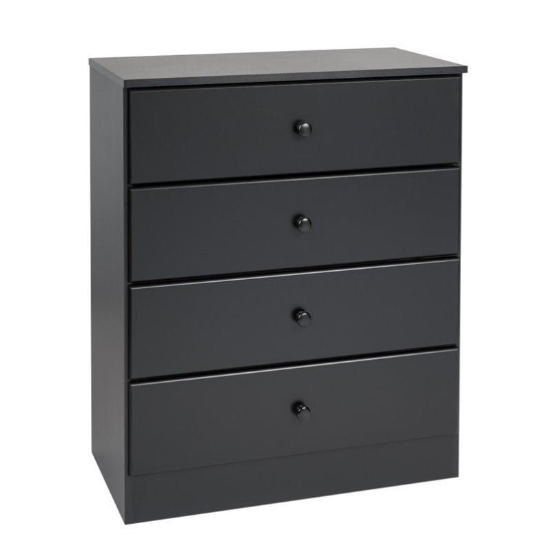 Home Square 4-Piece Set with 2 Nightstands Double Dresser 4-Drawer Chest, Black