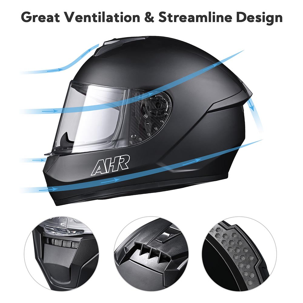 AHR Bluetooth Helmet DOT Full Face Intercom Matte Black