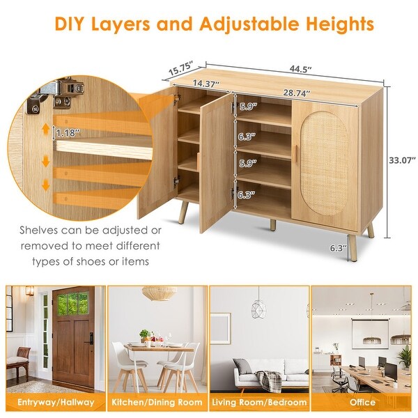 Shoe Cabinet with Double Doors Wooden Floor Bathroom Storage Cabinet - - 37921105