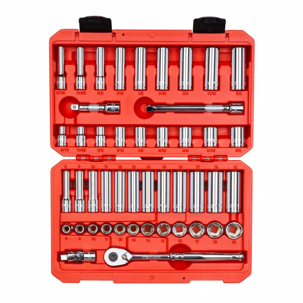 TEKTON 3/8 in. Drive 6-Point Socket and Ratchet Set (47-Piece) (5/16 in. and#8211; 3/4 in.， 8 mm and#8211; 19 mm) and#8211; XDC Depot