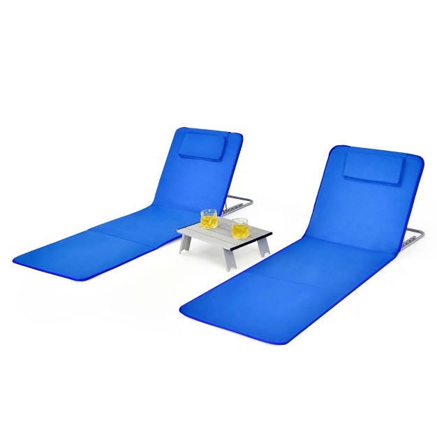 Tangkula 3pcs Folding Beach Mat Set Adjustable Beach Lounge Chair amp Side Table Set