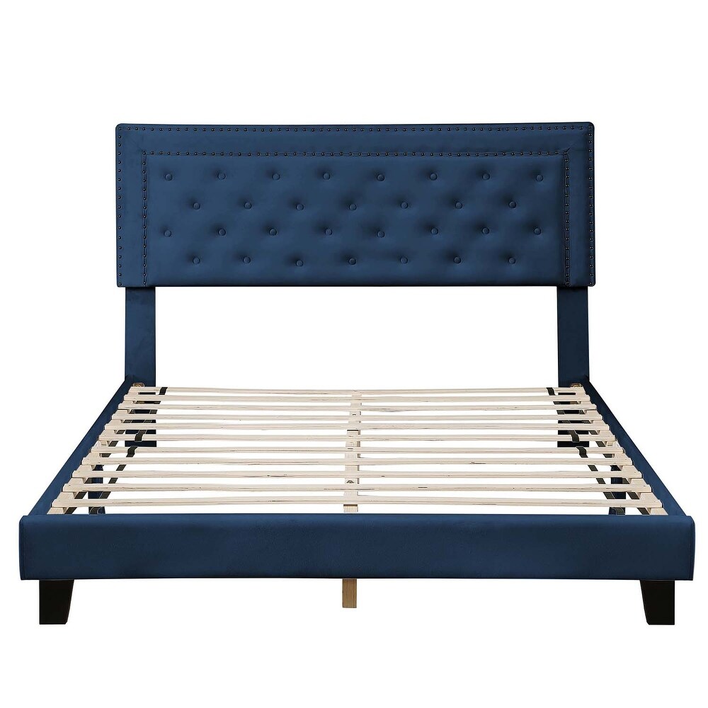 Morden Fort Full Size Bed Frame   Adjustable Headboard with Luxurious Velvet Upholstery