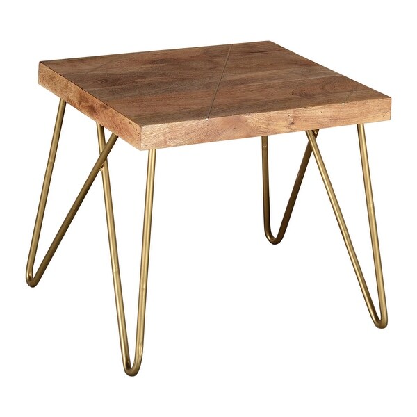 Rustic Modern Solid Wood Accent Table in Natural and Aged Gold