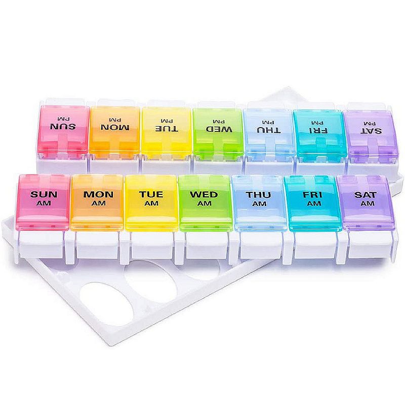 Sukuos AM PM Weekly 7 Day Pill Organizer， Large Pill Cases w/ Push Button Design