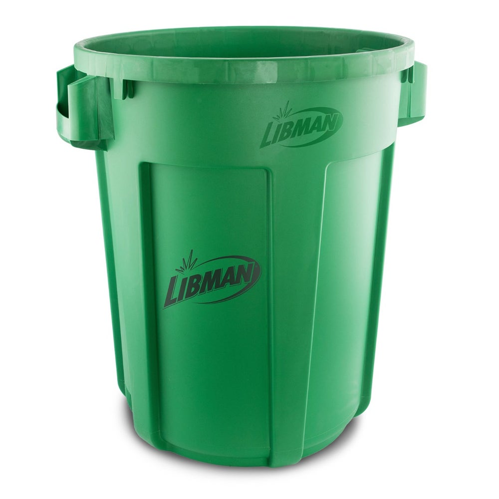 Libman 1465 32-Gallon Vented Plastic Trash Can with Snap-On Lid， Green (Case of 6)