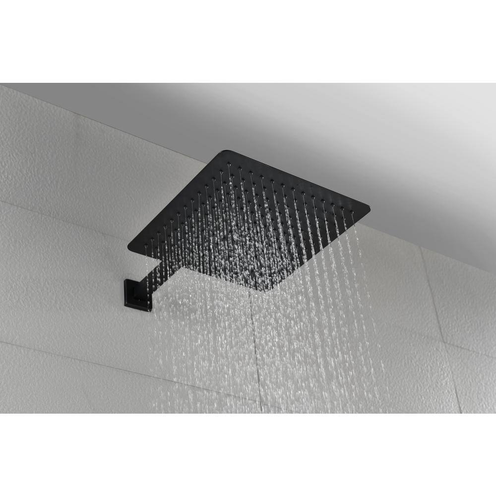 Lukvuzo High Pressure 12 in. Shower Head Brass Wall Bar Shower Kit with 12 in. x 20 in. Shower Niche in Matte Black HDSA11FS019