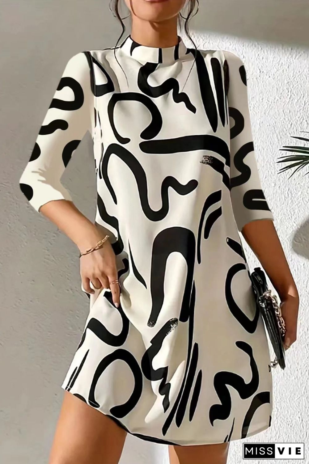 Casual Print Basic Half A Turtleneck A Line Dresses