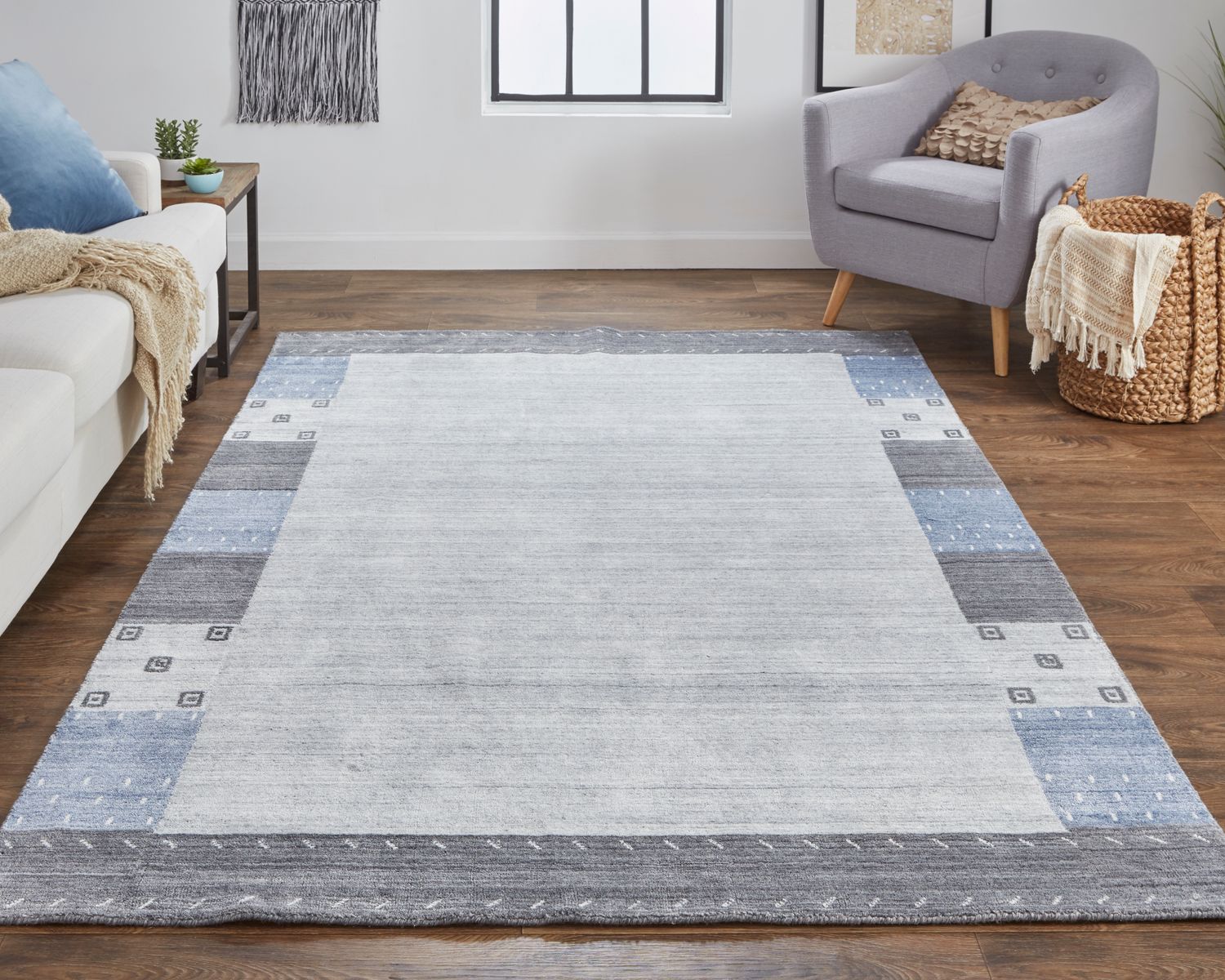 Yurie Hand Knotted Blue and Gray Rug by BD Fine