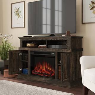 SAUDER 47.48 in. Carbon Oak Rectangle Engineered Wood TV Console with Fireplace Fits TV's up to 50 in. 427378