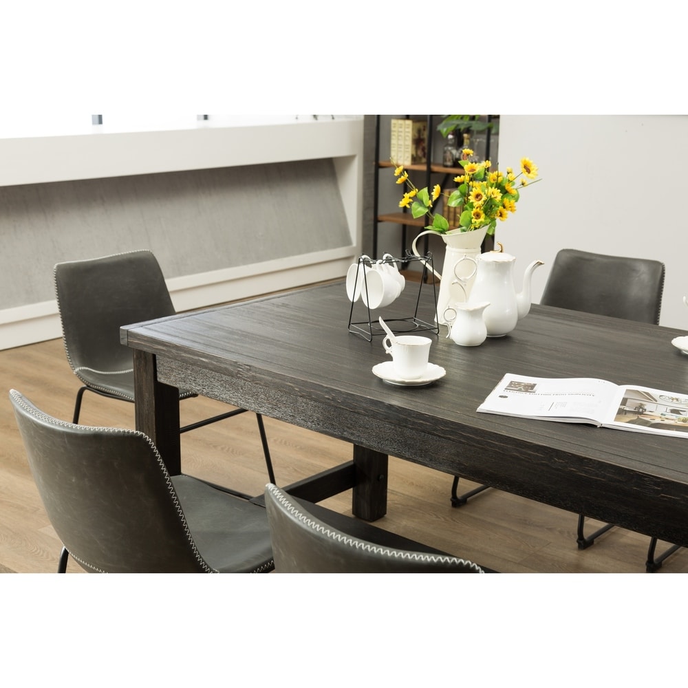 Roundhill Furniture Lotusville 7 piece Black Dining Table and Faux Leather Chairs Set