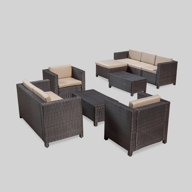 Puerta 9 Piece Wicker Seating Set brown beige Christopher Knight Home