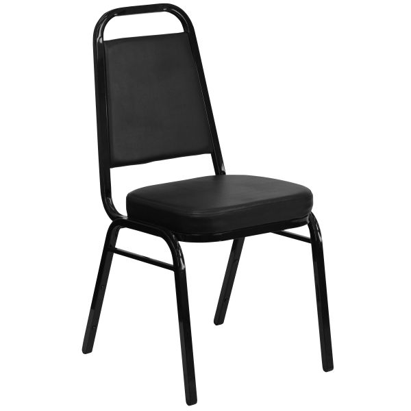 Flash Furniture HERCULES Series Trapezoidal Back Stacking Banquet Chair with Black Vinyl and 2.5'' Thick Seat - Black Frame