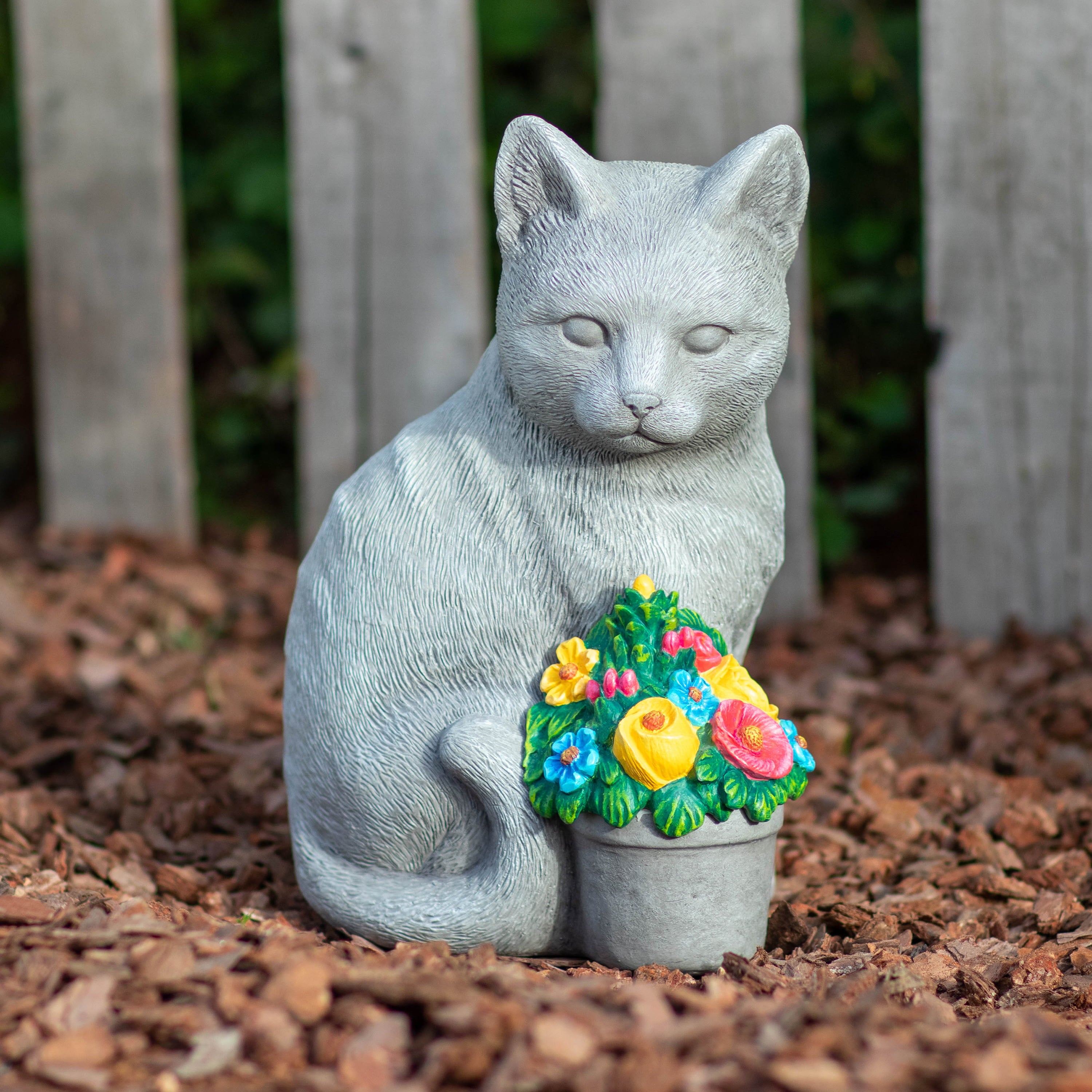 The Pioneer Woman 2 Pack White Bunny Grey Cat Garden Statue, 5.5in L x 6.75in W x 8.75in H