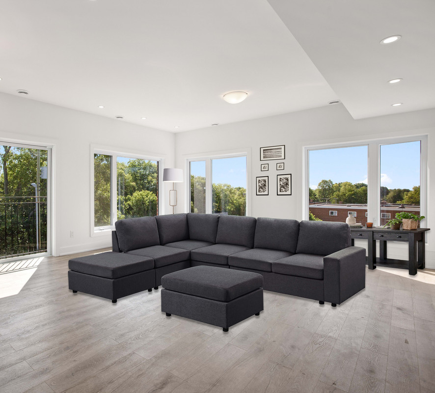 Marley Modular Sectional Sofa With Ottoman  Linen   Transitional   Sectional Sofas   by Lilola Home  Houzz