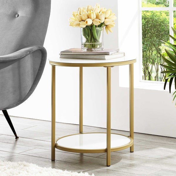 2-Tier Glass Side Table End Table with Storage Shelf