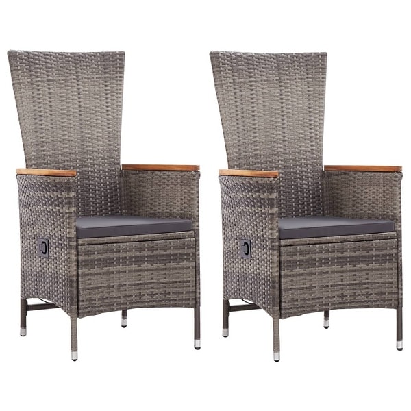 vidaXL Patio Chairs 2 pcs with Cushions Poly Rattan Gray