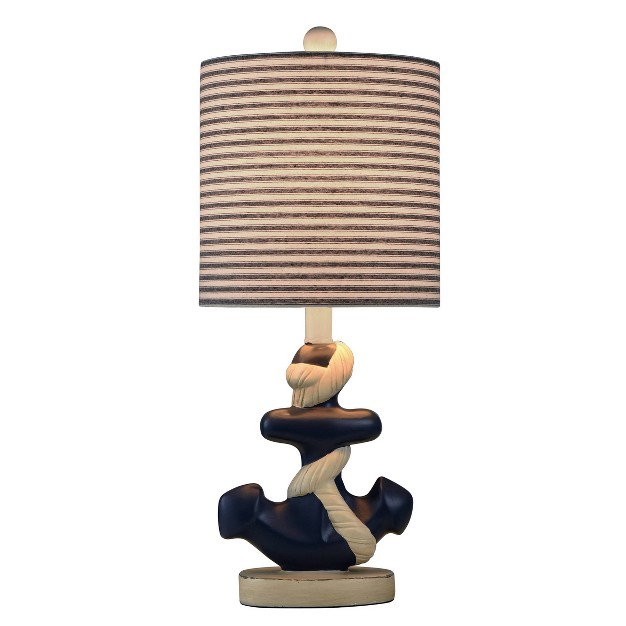 Montauk Molded Nautical Anchor Table Lamp With Fabric Shade Navy Blue white Stylecraft