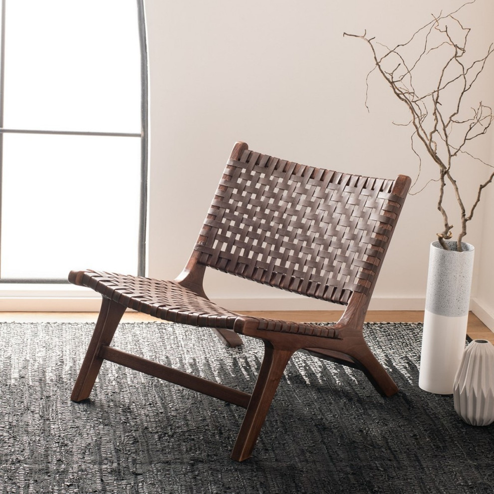 Lana Leather Woven Arm Chair Brown   Midcentury   Armchairs And Accent Chairs   by V.S.D Furniture  Houzz