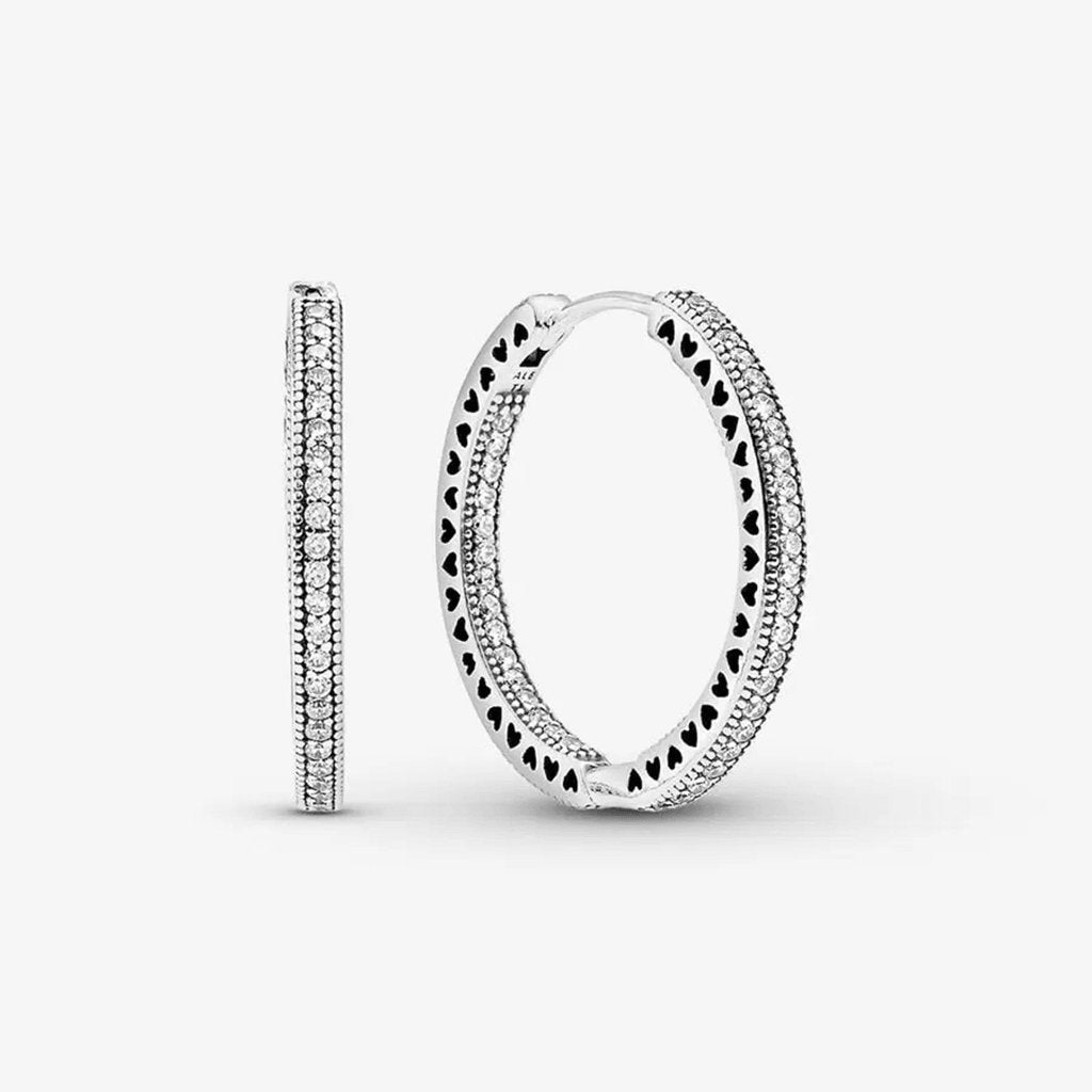 PANDORA  Sparkle and Hearts Hoop Earrings