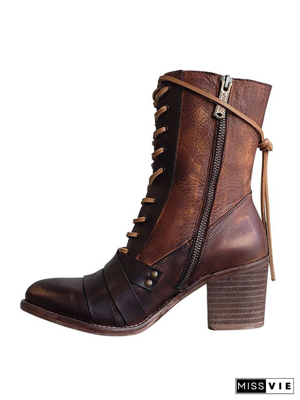 Women's Retro Comfy Chunky-heel Lace-up Riding Riding Boots