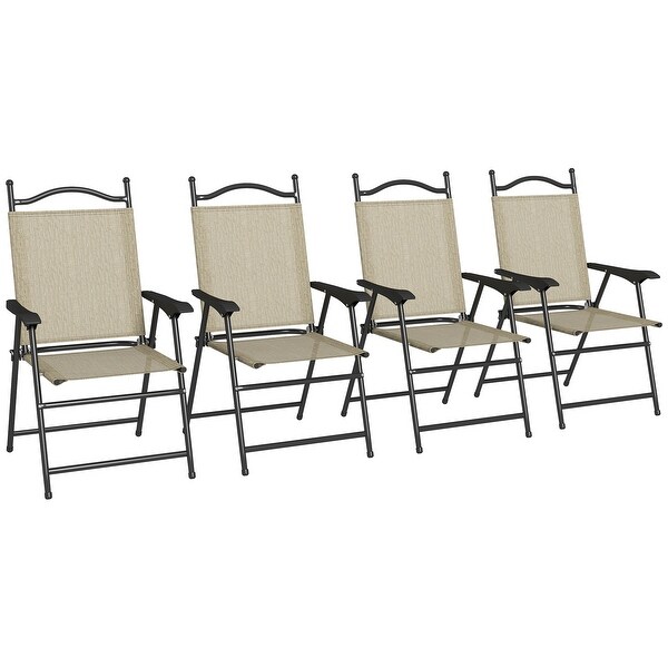 Outsunny Folding Patio Chairs，Set of 4 Camping Chairs with Armrests