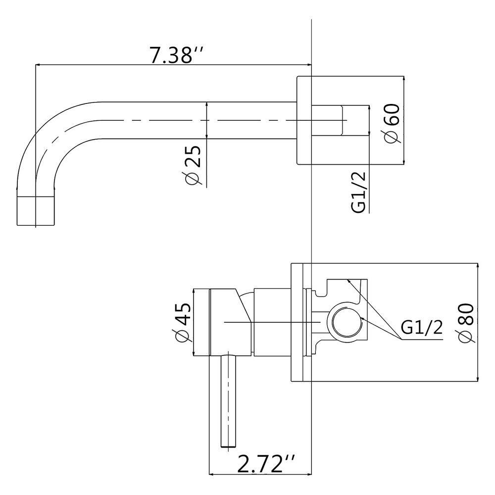 YASINU Karwors Single-Handle Elegant Spout Bathroom Wall Mount Faucet in Matte Black YN9021A-2-MB